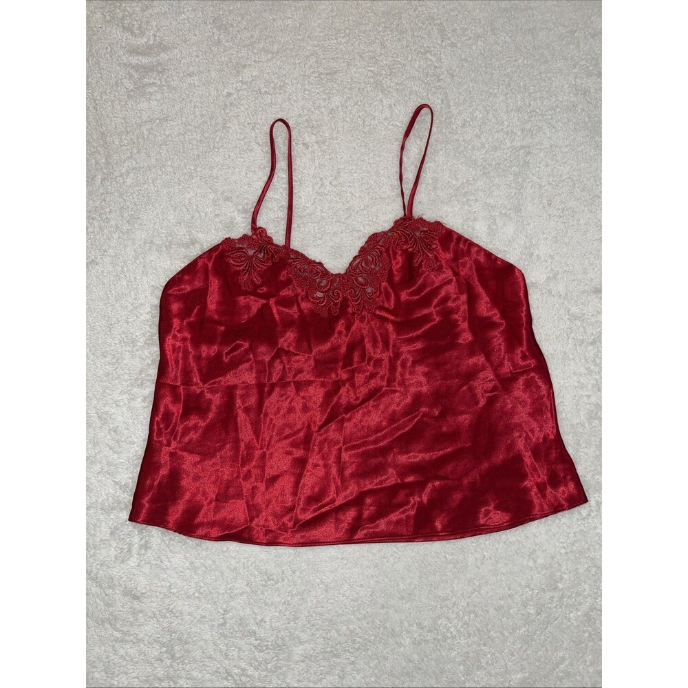 Vintage Victoria's Secret Red Lingerie Slip Top M Emboridered Gold Label 90's